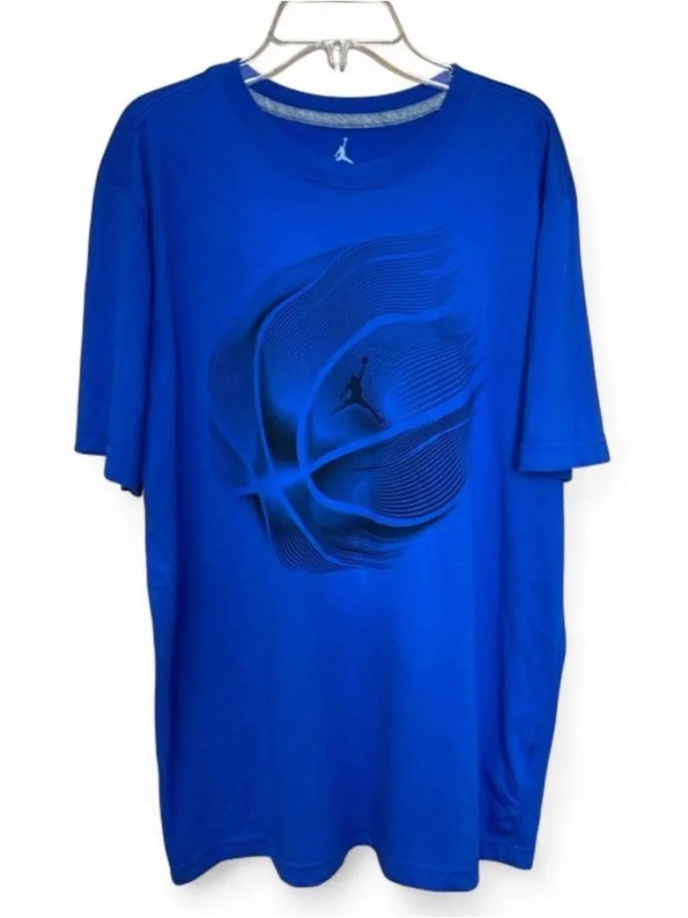 2014 Jordan Blue Jumpman Logo Basketball DriFIT Graphic T Shirt Size Men's Large